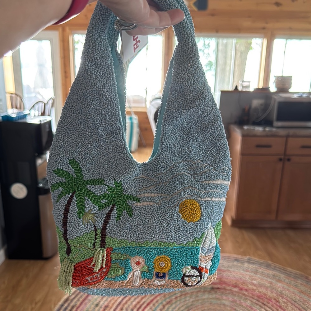 Beach Scene Beaded Handbag.